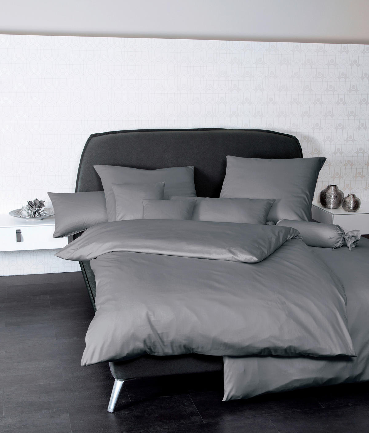 BETTWÄSCHE Giacomo Makosatin 135/200 cm  - Graphitfarben, Basics, Textil (135/200cm) - Janine