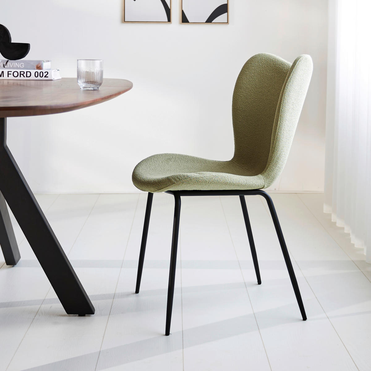 STUHL-SET 2 Stück  in Bouclé  - Schwarz/Grün, MODERN, Textil/Metall (50/88,5/42cm) - MID.YOU