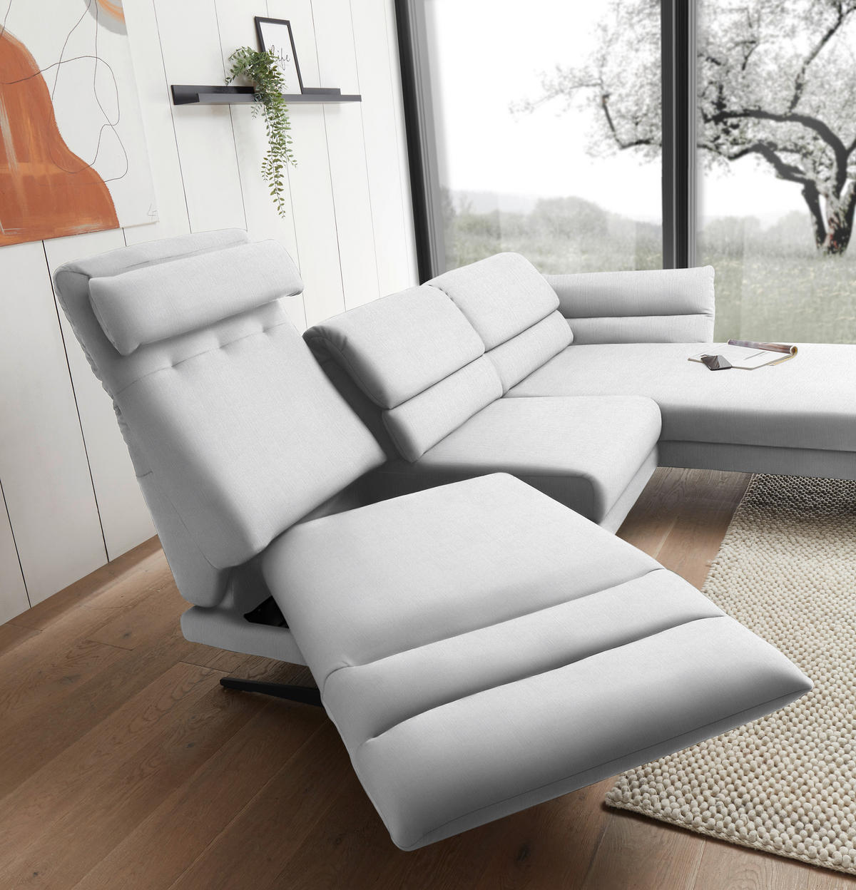 ECKSOFA in Flachgewebe Creme  279-327/176-217 cm  - Creme/Schwarz, Design, Textil/Metall (279-327/176-217cm) - Dieter Knoll