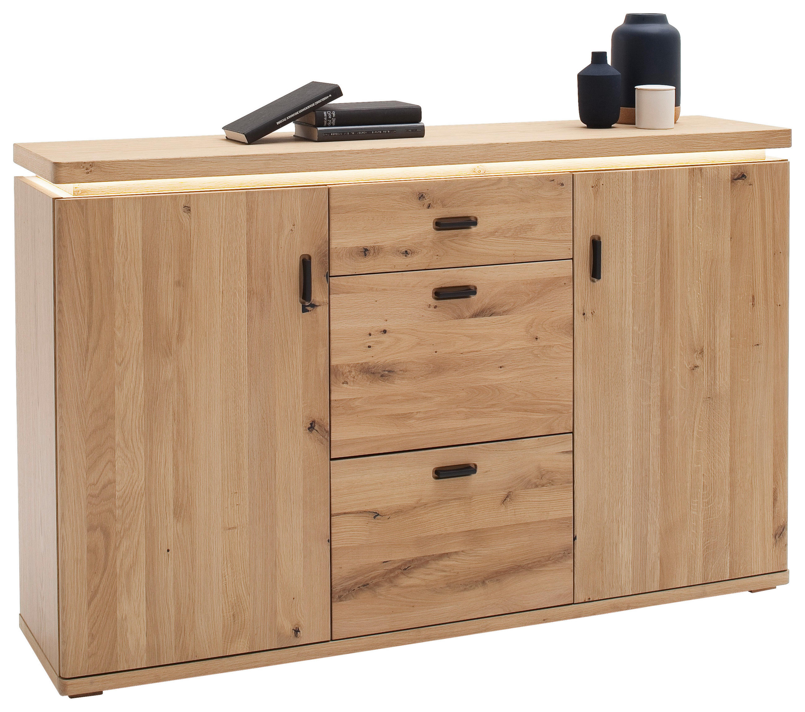 Thumbnail - Sideboard, Eiche, Metall, Balkeneiche, furniert, massiv, 6 Fächer, 3 Schubladen, 150x95x38 cm, Beimöbel erhältlich, steh...