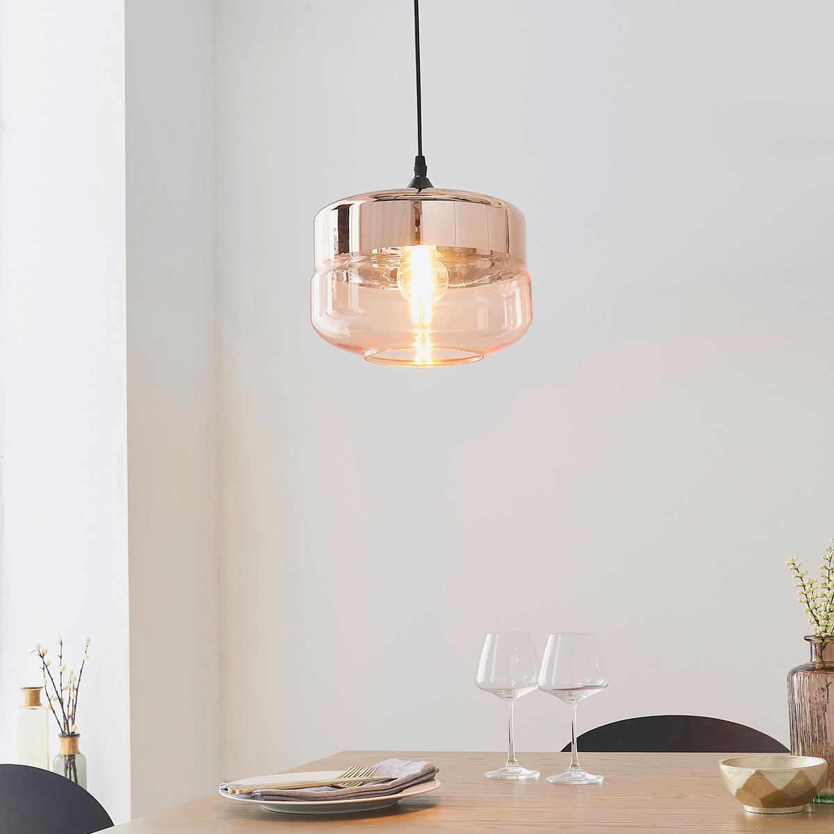 HÄNGELEUCHTE 24,6/128,4 cm  - Cognac/Kupferfarben, Design, Glas (24,6/128,4cm) - ENDON