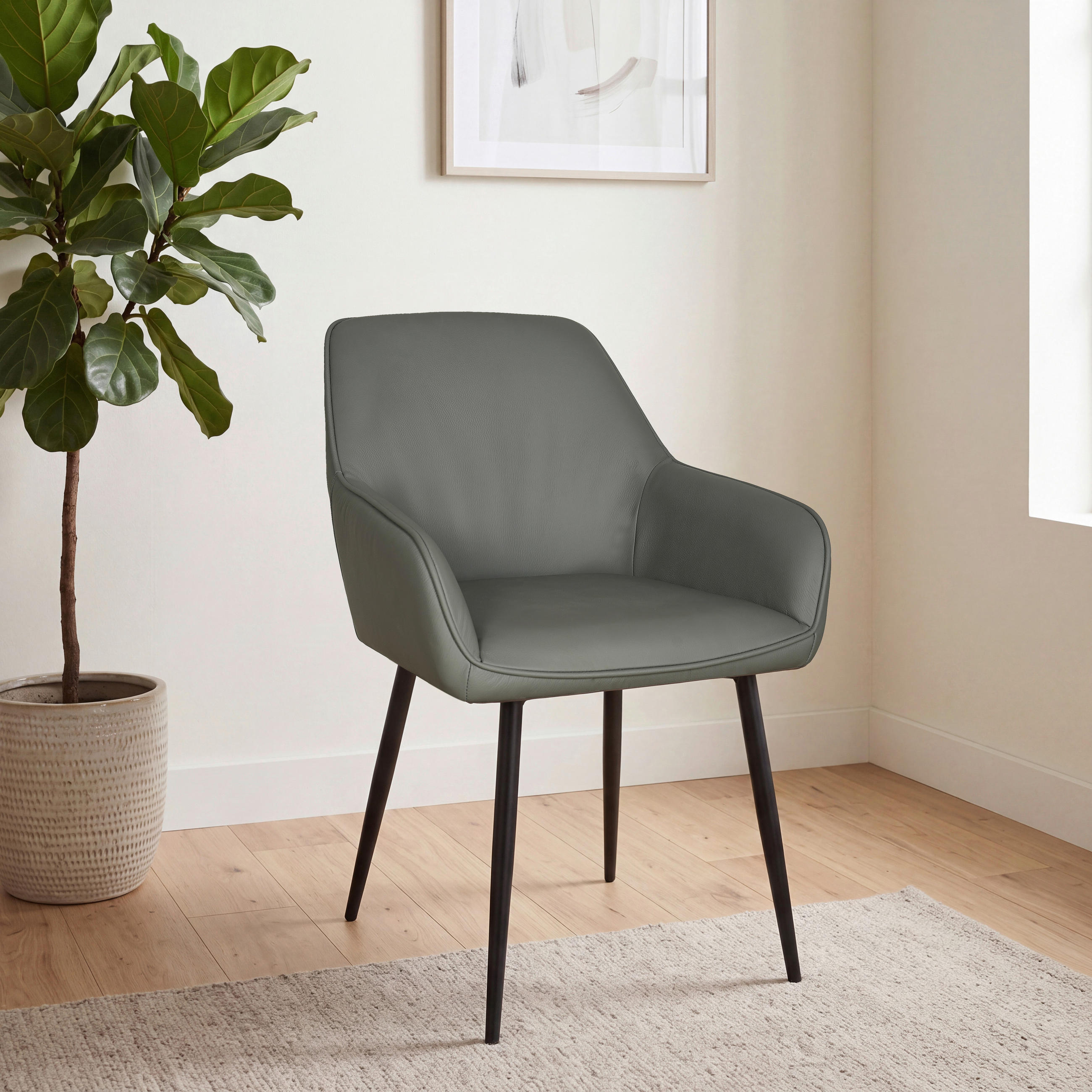 NASLANJAČ, kovina, usnje siva, črna  - siva/črna, Design, kovina/usnje (56/82.5/61.5cm) - Stylife