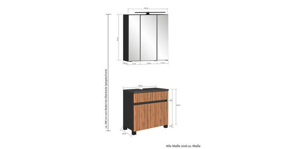 BADEZIMMER 2-teilig  in 60 cm  - Eiche Wotan/Graphitfarben, KONVENTIONELL, Glas/Holzwerkstoff (60cm) - Xora