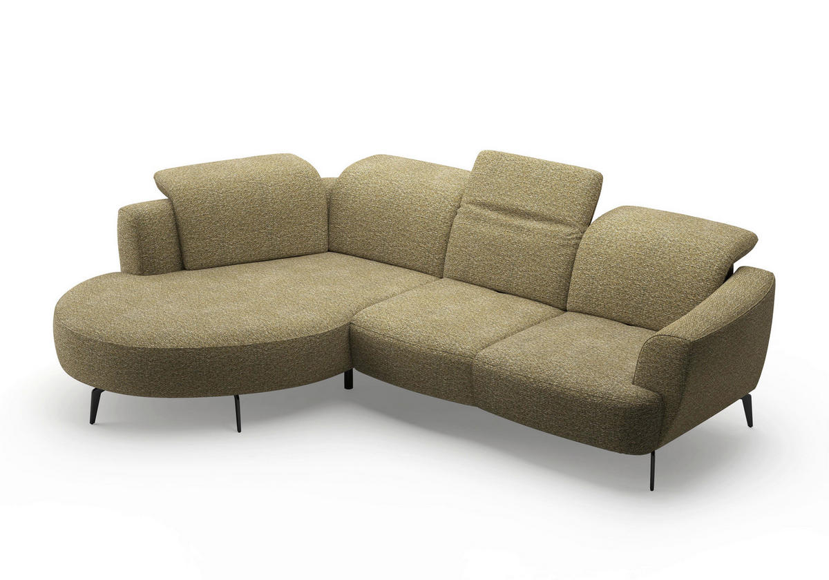 ECKSOFA in Chenille Olivgrün  - Schwarz/Olivgrün, Konventionell, Textil/Metall (199/309cm) - Sit & More