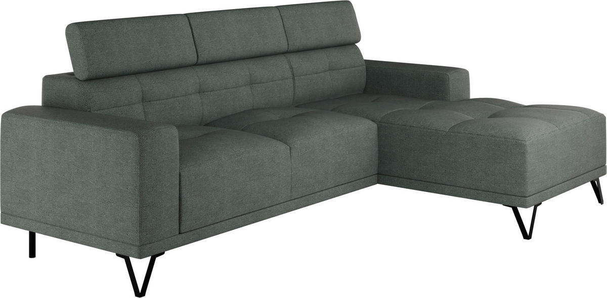 ECKSOFA Waldgrün Chenille  - Waldgrün/Schwarz, KONVENTIONELL, Textil/Metall (264/178cm) - Hom`in