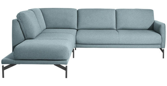 ECKSOFA in Flachgewebe, Struktur Hellblau  - Anthrazit/Hellblau, Design, Textil/Metall (230/254cm) - Ambiente