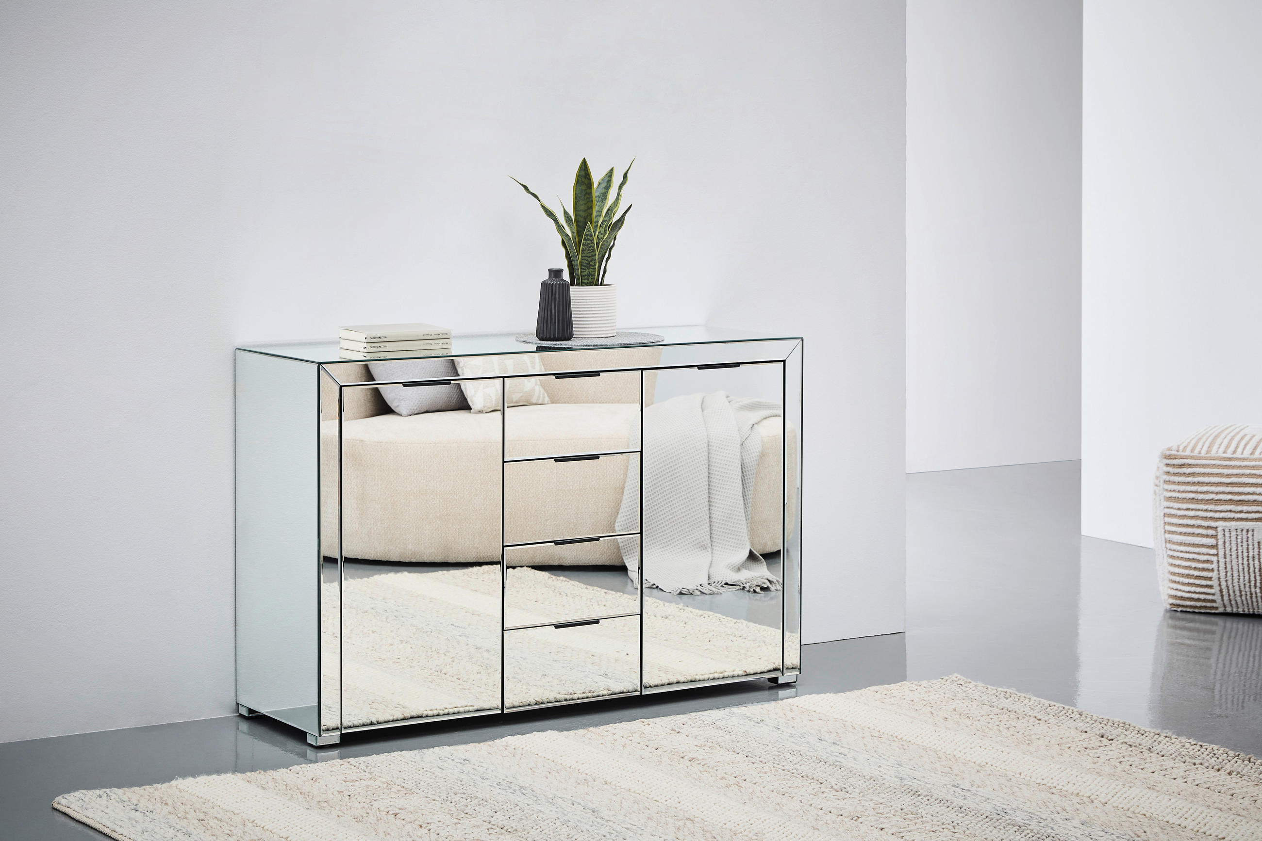 Sideboard BUX Spiegel 130/83/41 cm  in Klar  - Klar/Schwarz, Design, Glas/Holzwerkstoff (130/83/41cm) - MID.YOU