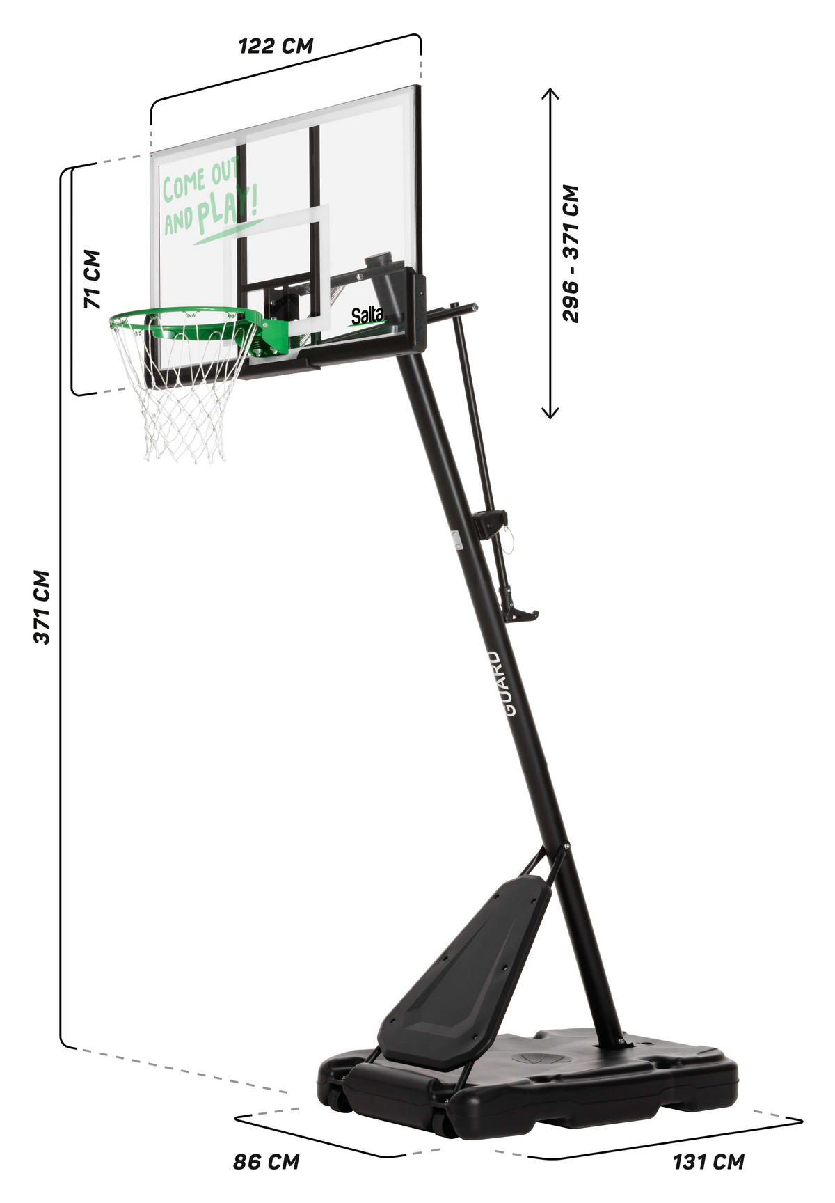 BASKETBALLSTÄNDER - Schwarz/Grün, KONVENTIONELL, Kunststoff/Metall (138/296-371/240cm) - Salta