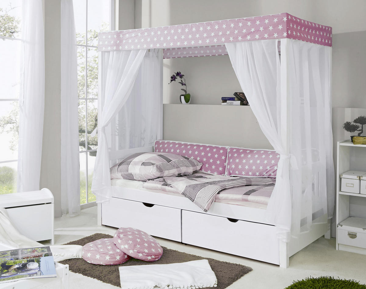 HIMMELBETT 90/200 cm  in Rosa, Weiß  - Weiß/Rosa, MODERN, Holz (90/200cm) - MID.YOU