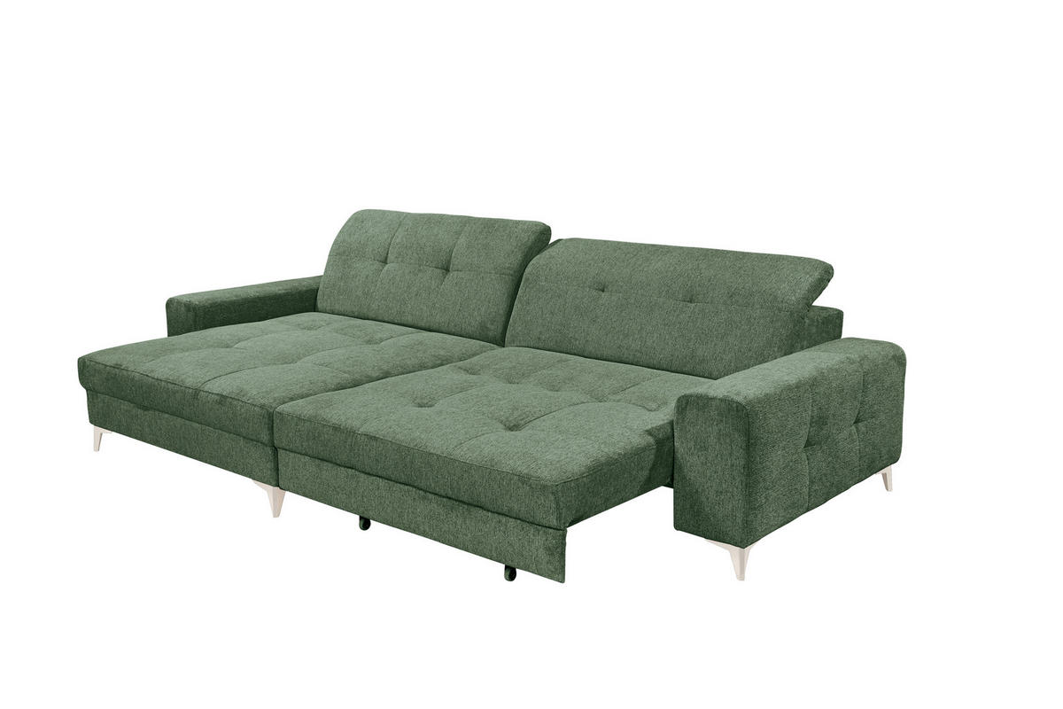 ECKSOFA SORELLA Dunkelgrün Mikrovelours Kopfteilverstellung, Sitztiefenverstellung  - Kaschmir/Dunkelgrün, Design, Kunststoff/Textil (182/328cm) - MID.YOU