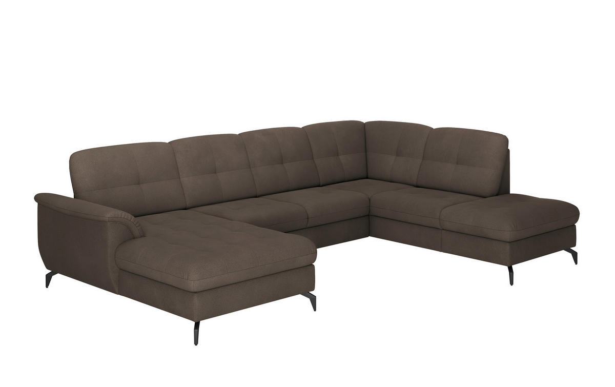 WOHNLANDSCHAFT Dunkelbraun Flachgewebe  - Dunkelbraun/Schwarz, MODERN, Textil/Metall (164/319/212cm) - Sit & More