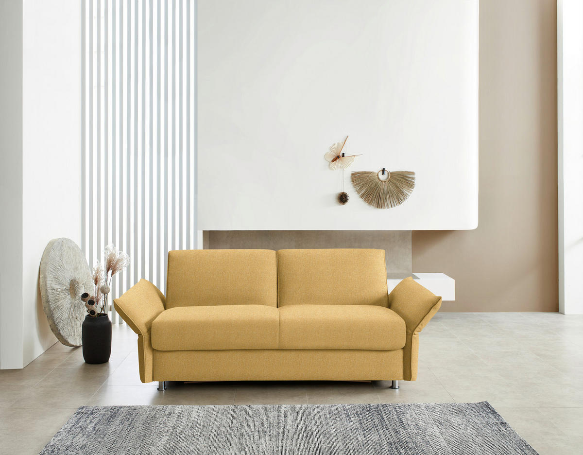 SCHLAFSOFA  in Flachgewebe Gelb  - Chromfarben/Gelb, Design, Textil/Metall (194-234/88/101cm) - Bali