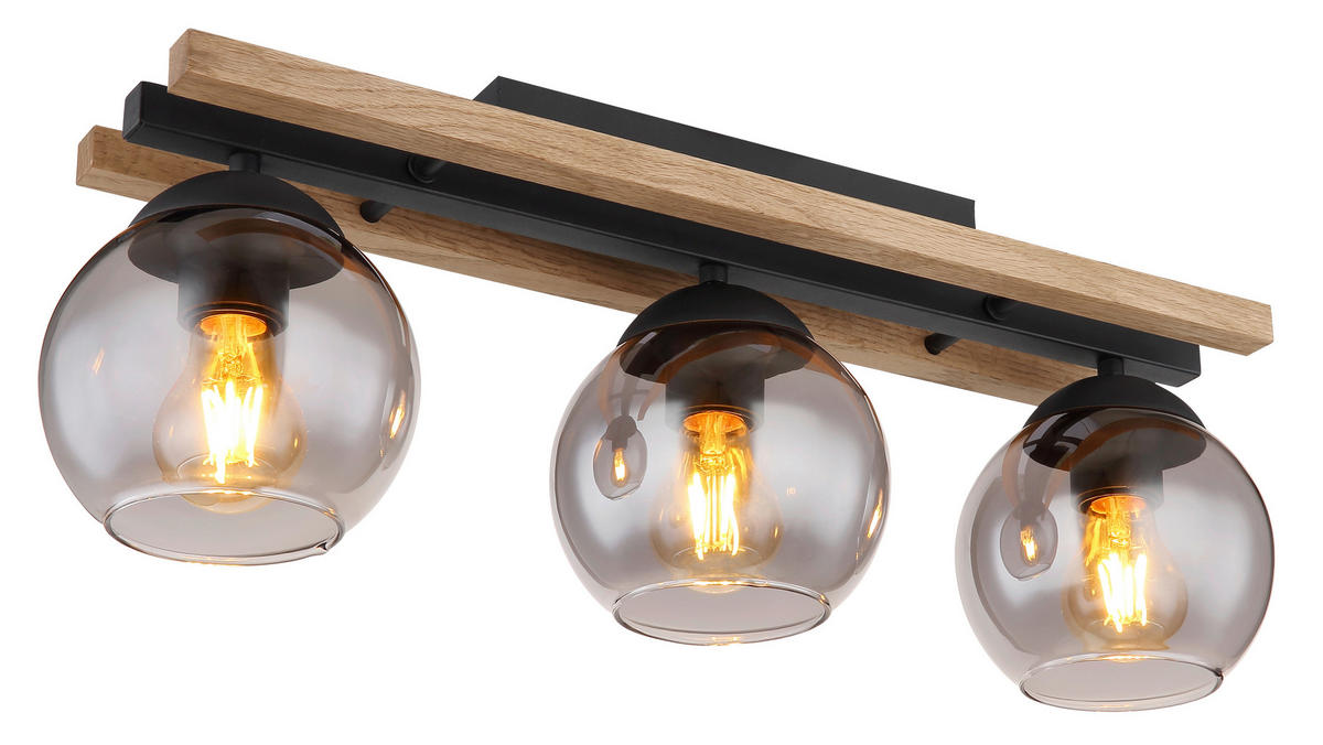 DECKENLEUCHTE    60/15/20,5 cm  - Dunkelbraun/Schwarz, Natur, Glas/Holz (60/15/20,5cm) - Globo