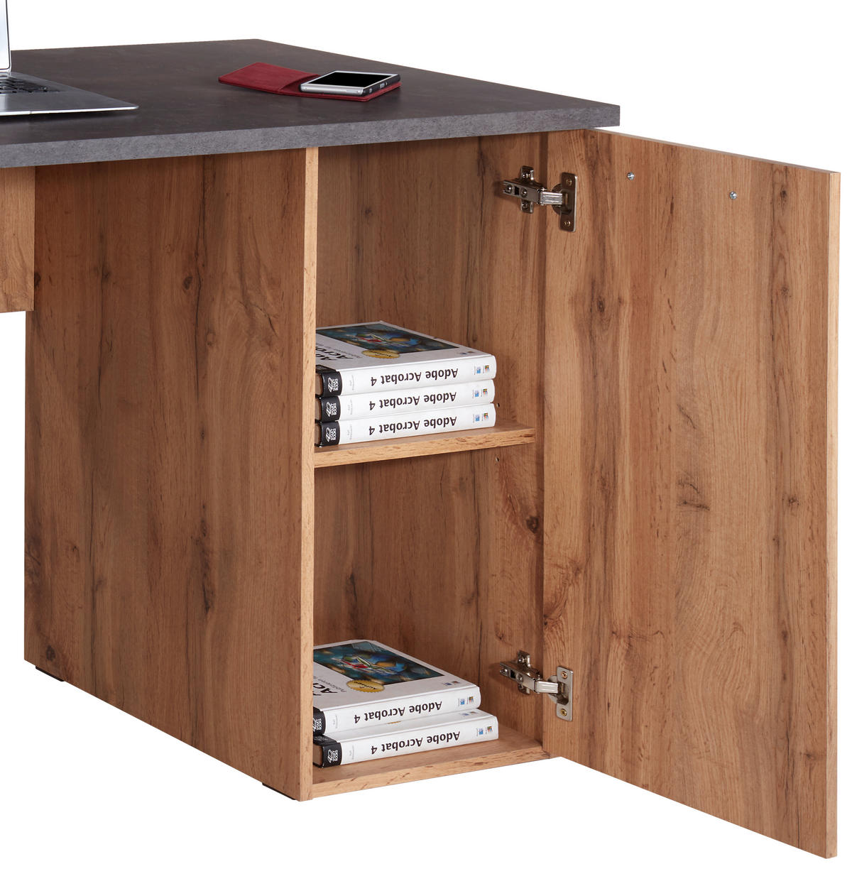 PISALNA MIZA leseni material barve hrasta  - barve hrasta/barve aluminija, Moderno, umetna masa/leseni material (138/76/60cm) - Carryhome