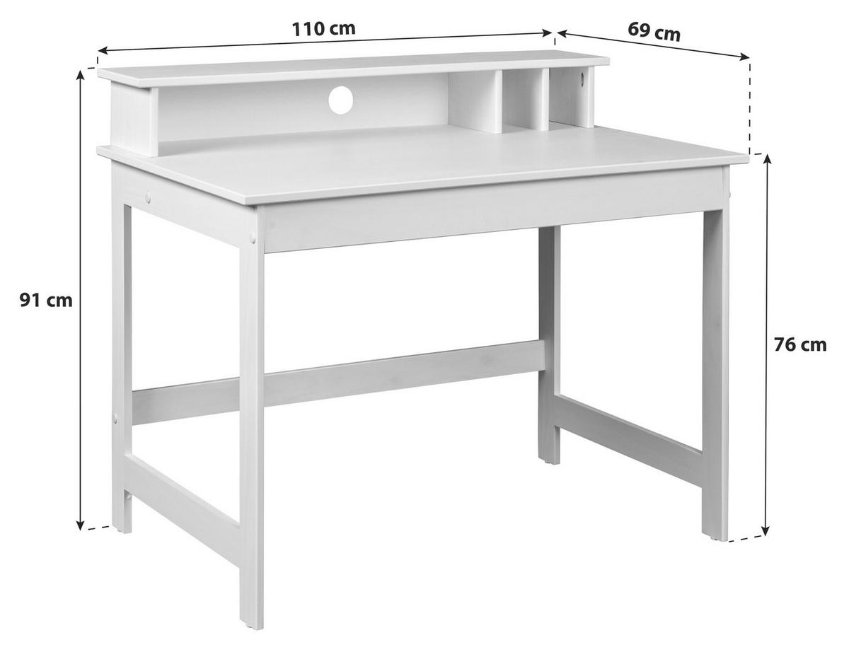 PÍSACÍ STÔL, biela, 110/69/76-91 cm - biela, Basics, drevo/kompozitné drevo (110/69/76-91cm) - MID.YOU