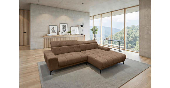 ECKSOFA inkl.Funktionen Hellbraun Chenille  - Hellbraun/Schwarz, MODERN, Textil/Metall (300/195cm) - Xora