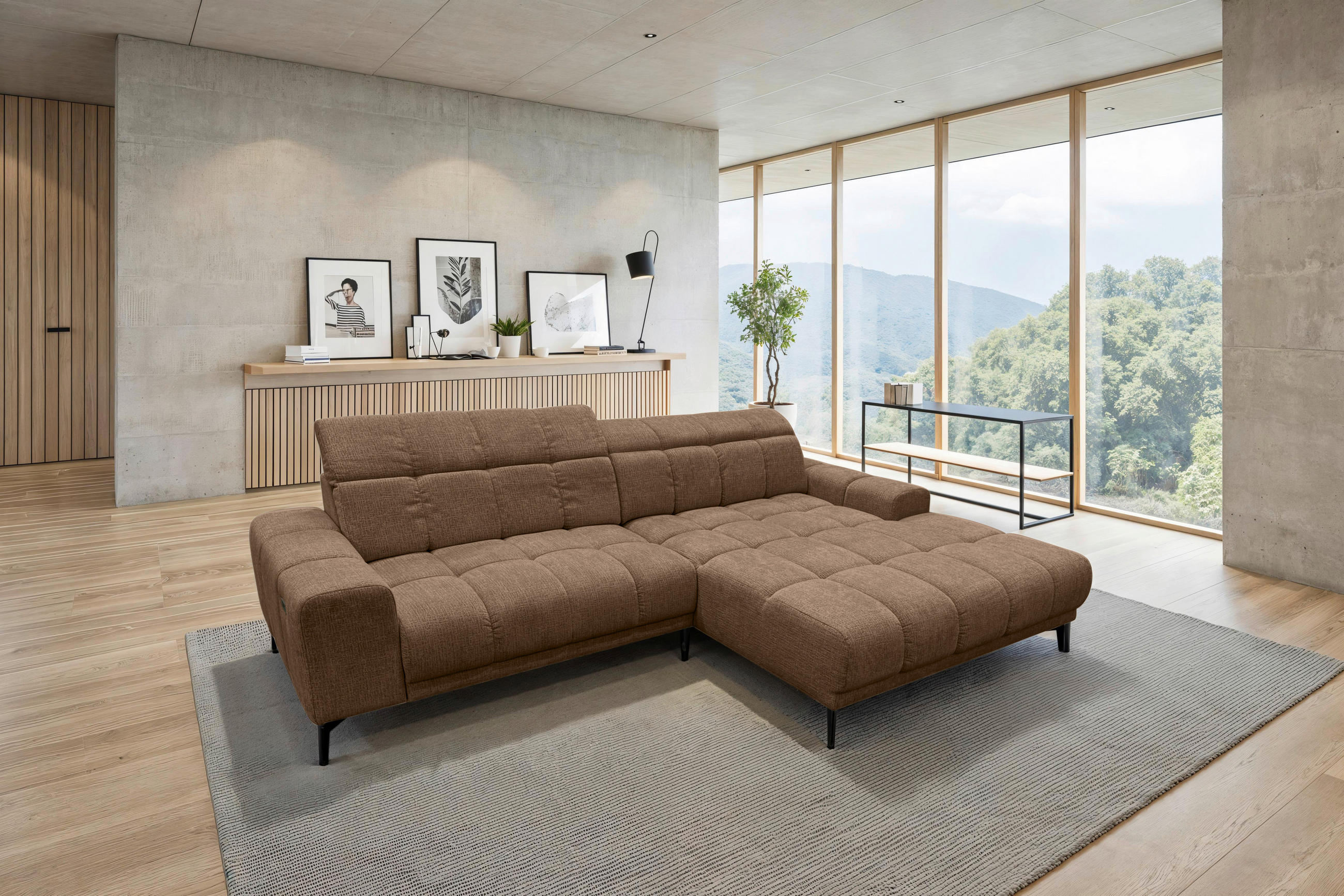 ECKSOFA inkl.Funktionen Hellbraun Chenille  - Hellbraun/Schwarz, MODERN, Textil/Metall (300/195cm) - Xora