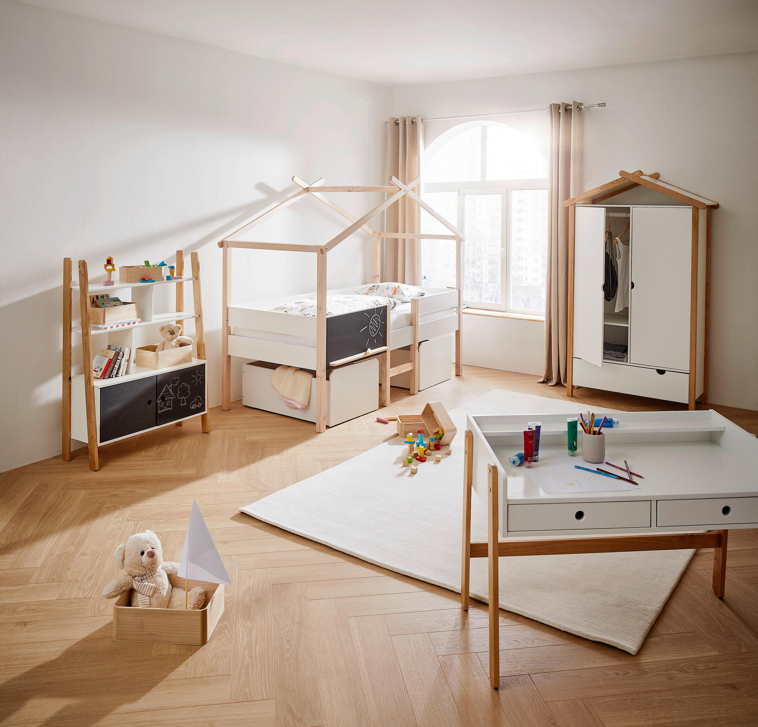 HAUSBETT Leiter, Rollrost 90/200 cm  - Schwarz/Weiß, Design, Holz/Holzwerkstoff (90/200cm) - Xora