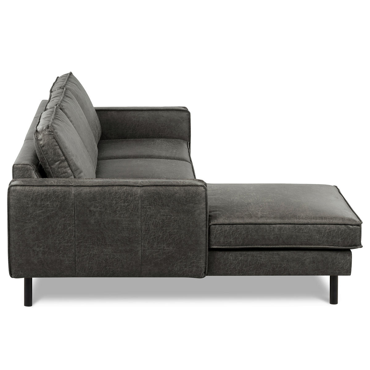 ECKSOFA Dunkelgrau Echtleder Lederlook Bettkasten, Schlaffunktion, Rücken echt  - Dunkelgrau/Schwarz, Design, Leder/Textil (166/238cm) - Livetastic
