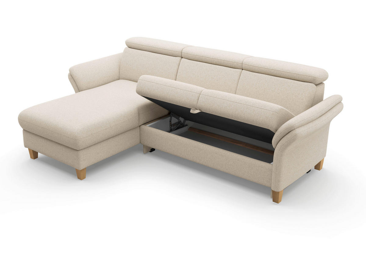 ECKSOFA Flachgewebe Creme  - Eichefarben/Creme, Konventionell, Holz/Textil (166/253cm) - Sit & More