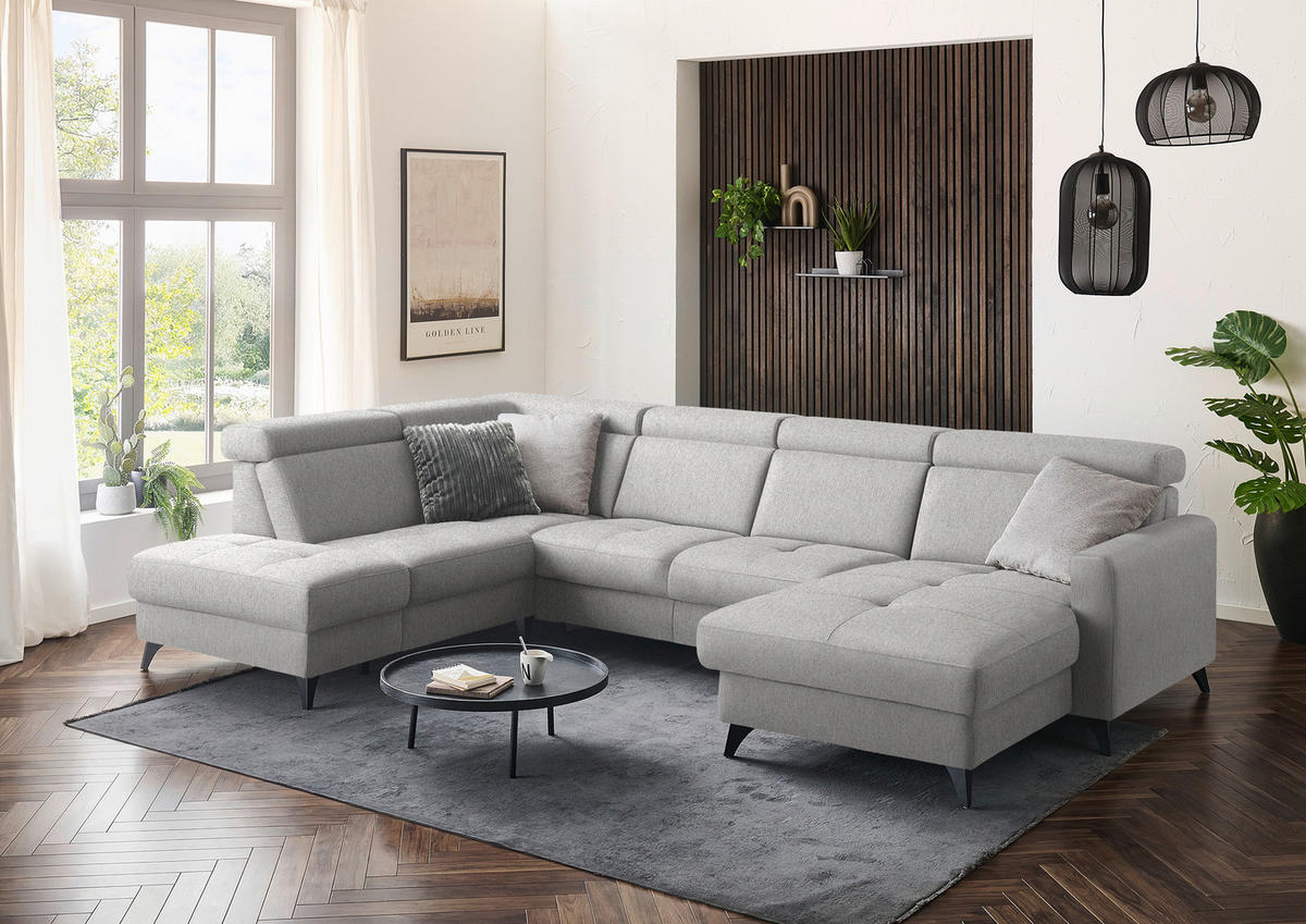 WOHNLANDSCHAFT Flachgewebe Sandfarben  - Sandfarben/Schwarz, Konventionell, Textil/Metall (215/333/174cm) - Beldomo System