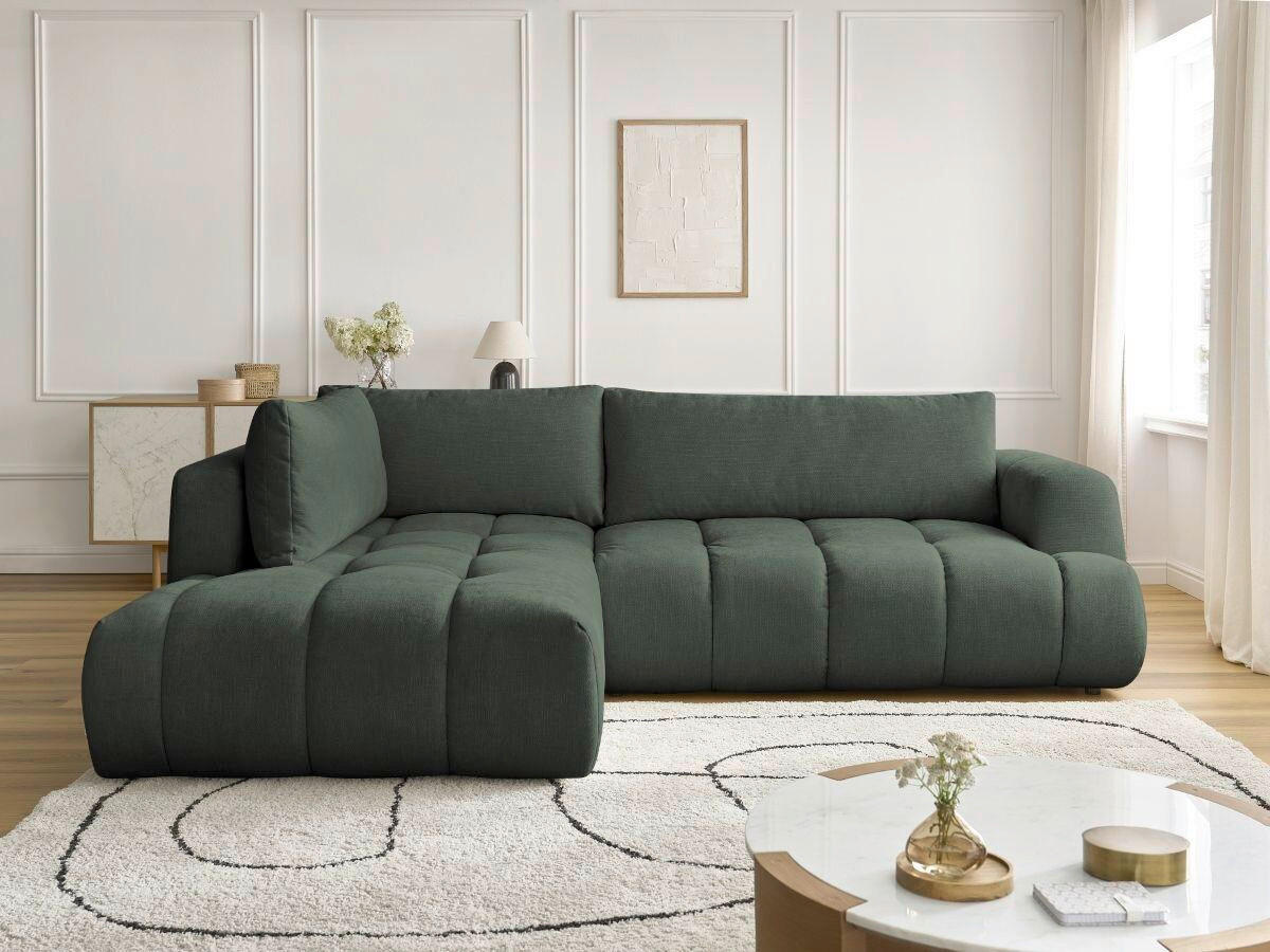 ECKSCHLAFSOFA FUJI Leinenoptik Grün  inkl.  - Schwarz/Grün, MODERN, Kunststoff/Textil (204/282cm)