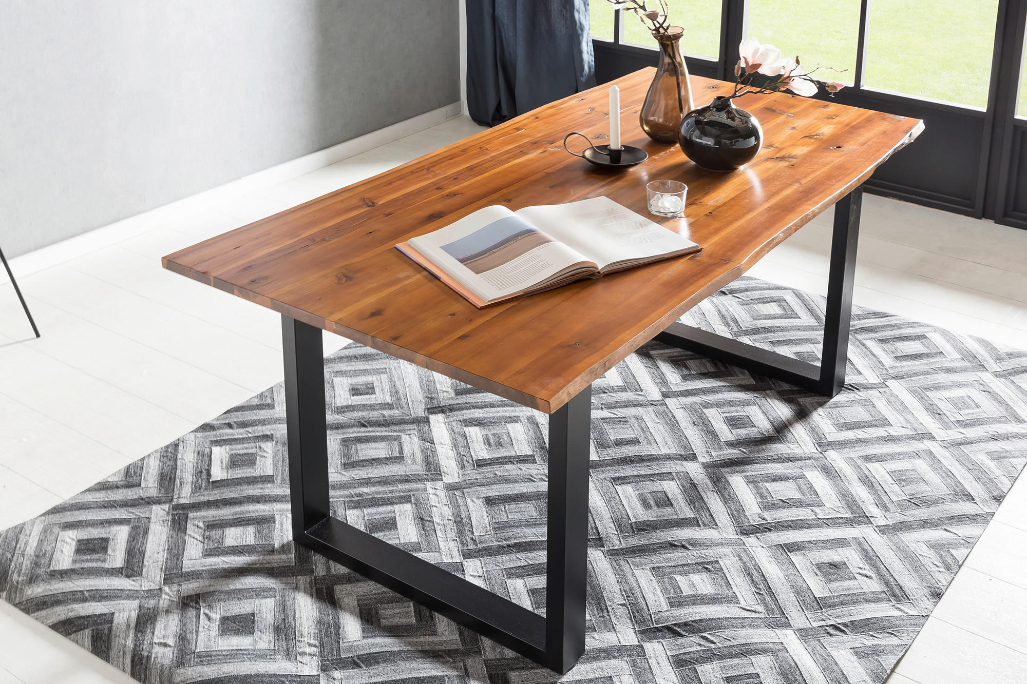 TISCHGRUPPE Cognac, Waldgrün  - Waldgrün/Cognac, MODERN, Holz/Textil (160/85/77cm) - Livetastic