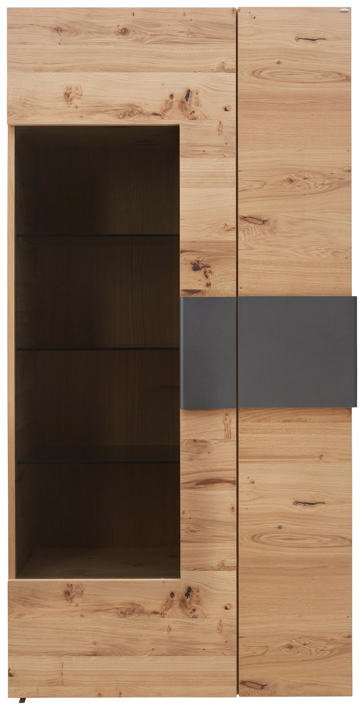 VITRINE in furniert, mehrschichtige Massivholzplatte (Tischlerplatte) Wildeiche Anthrazit, Eichefarben  - Eichefarben/Anthrazit, Natur, Glas/Holz (97,2/194/43,5cm) - Voglauer