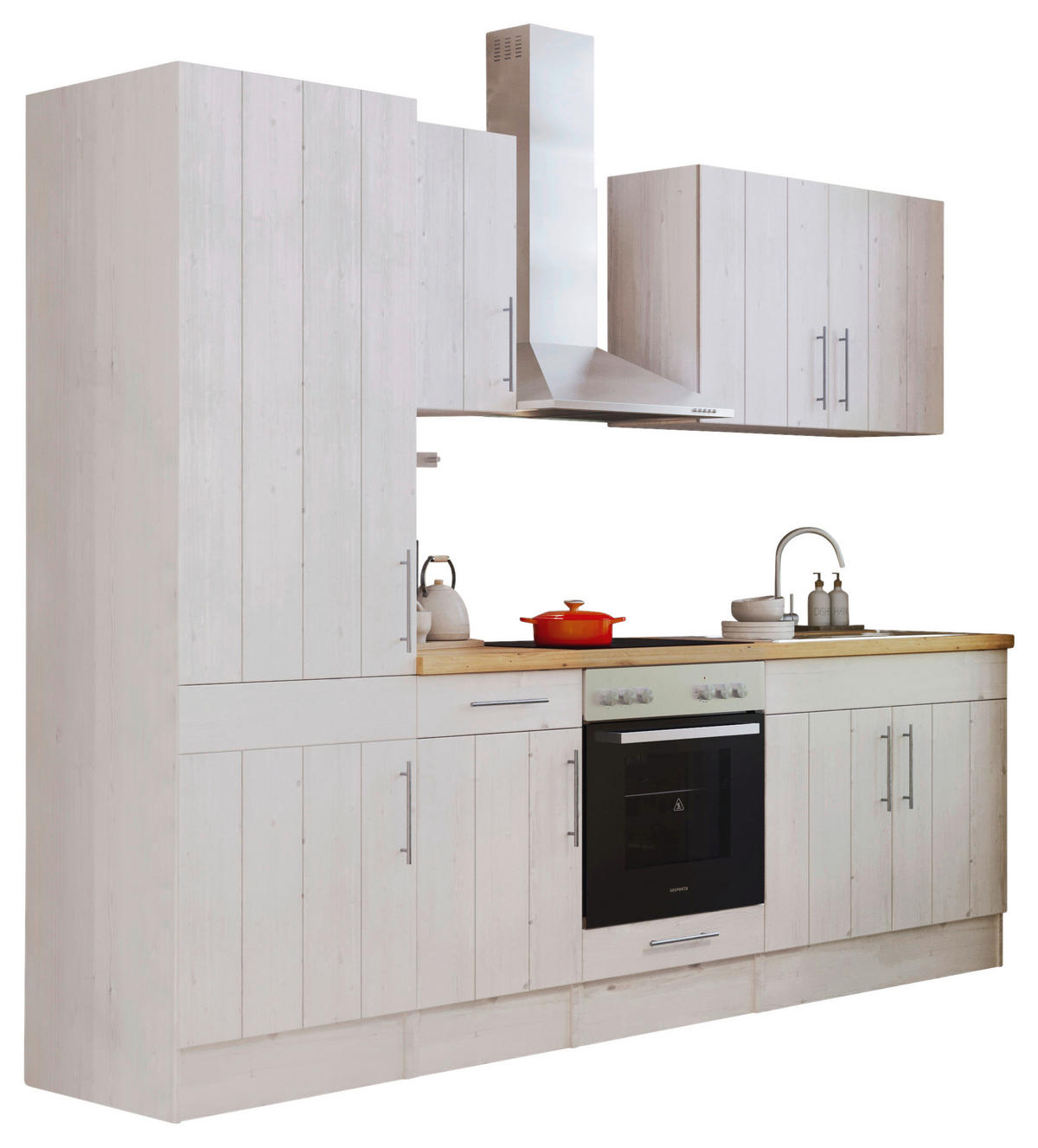 MODULKÖK 270 cm   i vit, lärkfärgad  - stålfärgad/vit, Romantik / Lanthus, metall/trämaterial (270cm) - Respekta