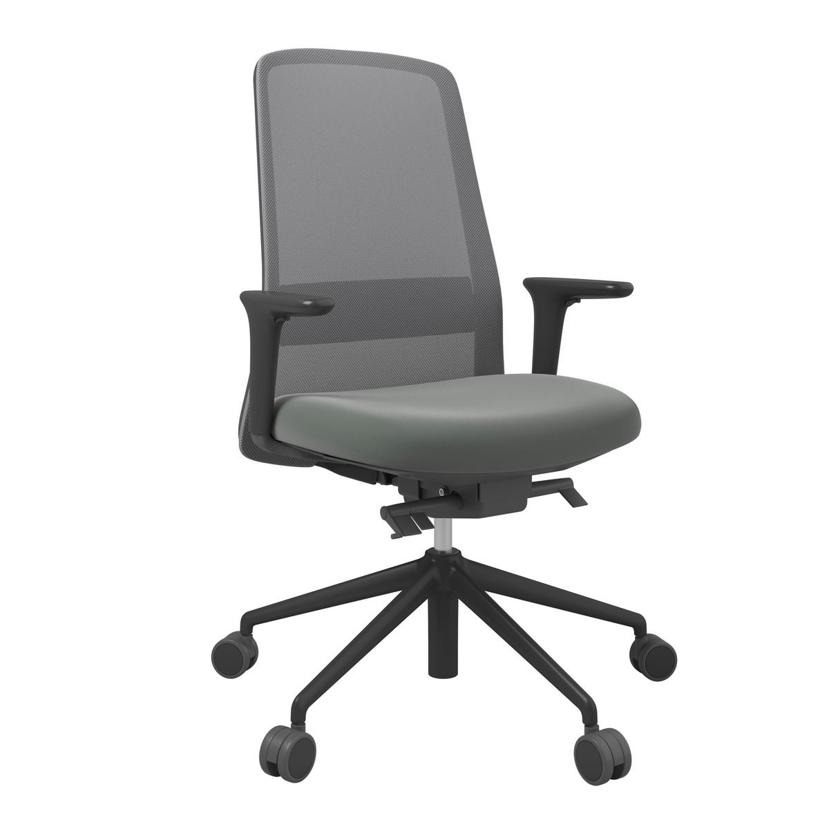 DREHSTUHL Lederlook Grau, Schwarz, Olivgrün  - Schwarz/Olivgrün, MODERN, Kunststoff/Textil (70/103-115/70cm)