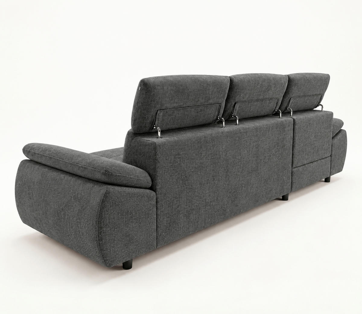 ECKSOFA TAOS Dunkelgrau Struktur Bettkasten, Rücken echt, Kopfteilverstellung, Stauraum  - Dunkelgrau/Schwarz, Basics, Holz/Textil (281/166cm) - MID.YOU