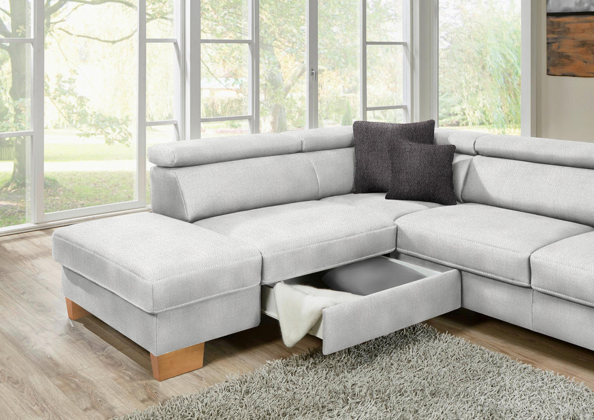 ECKSOFA in Mikrofaser Ecru  - Ecru/Eichefarben, Natur, Holz/Textil (273/226cm) - Beldomo System