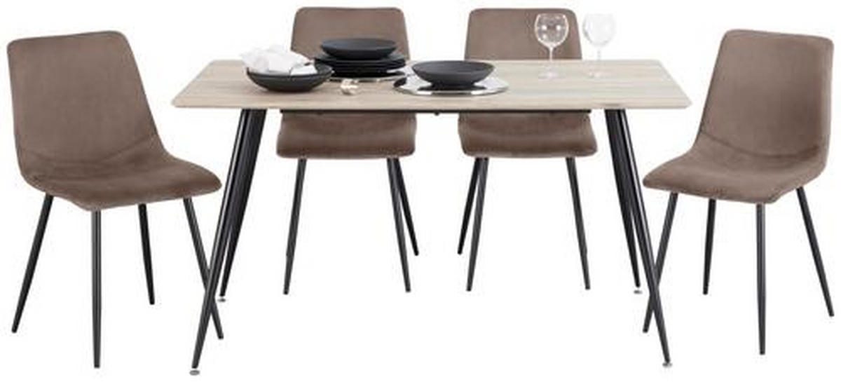 TISCHGRUPPE Schwarz, Eichefarben, Dunkelbraun  - Eichefarben/Dunkelbraun, KONVENTIONELL, Textil/Metall - P & B