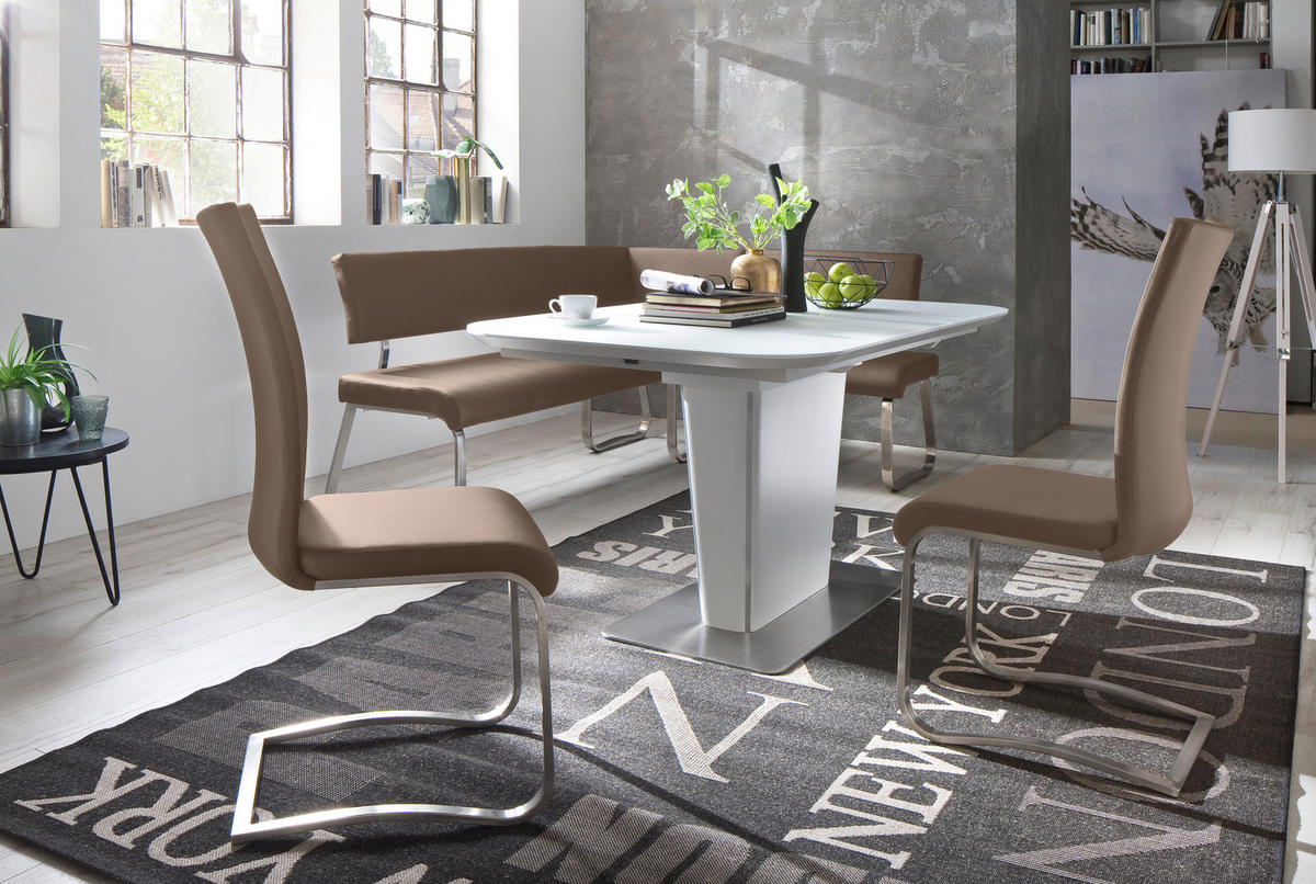 ECKBANK 200/150 cm Lederlook Edelstahlfarben, Cappuccino   - Edelstahlfarben/Cappuccino, Design, Textil/Metall (200/150cm) - Livetastic