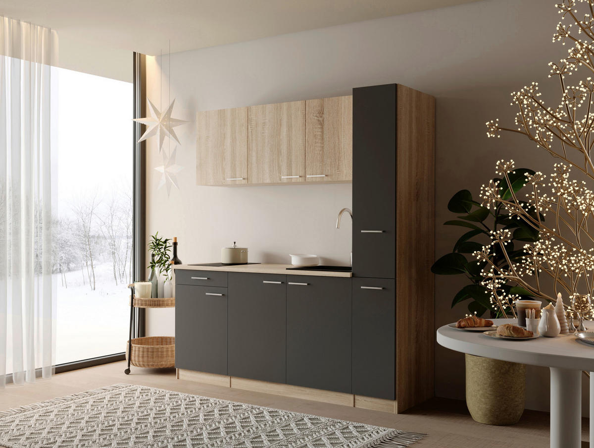 KUHINJSKI BLOK - siva/barve hrasta, Design, umetna masa/leseni material (180cm) - Respekta