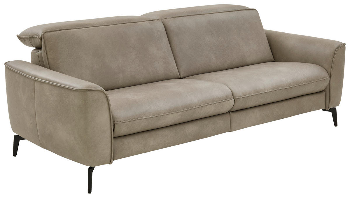 3-SITZER-SOFA in Echtleder Graubraun  - Graubraun/Schwarz, Natur, Leder/Metall (222/81/110cm) - Valdera