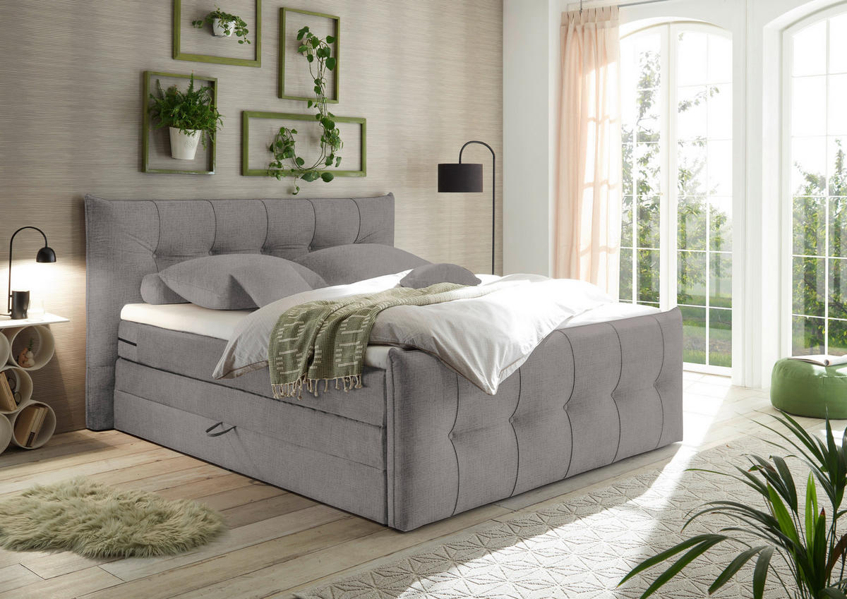 BOXSPRINGBETT 180/200 cm  in Dunkelgrau  - Dunkelgrau/Schwarz, Basics, Holzwerkstoff/Kunststoff (180/200cm) - Esposa