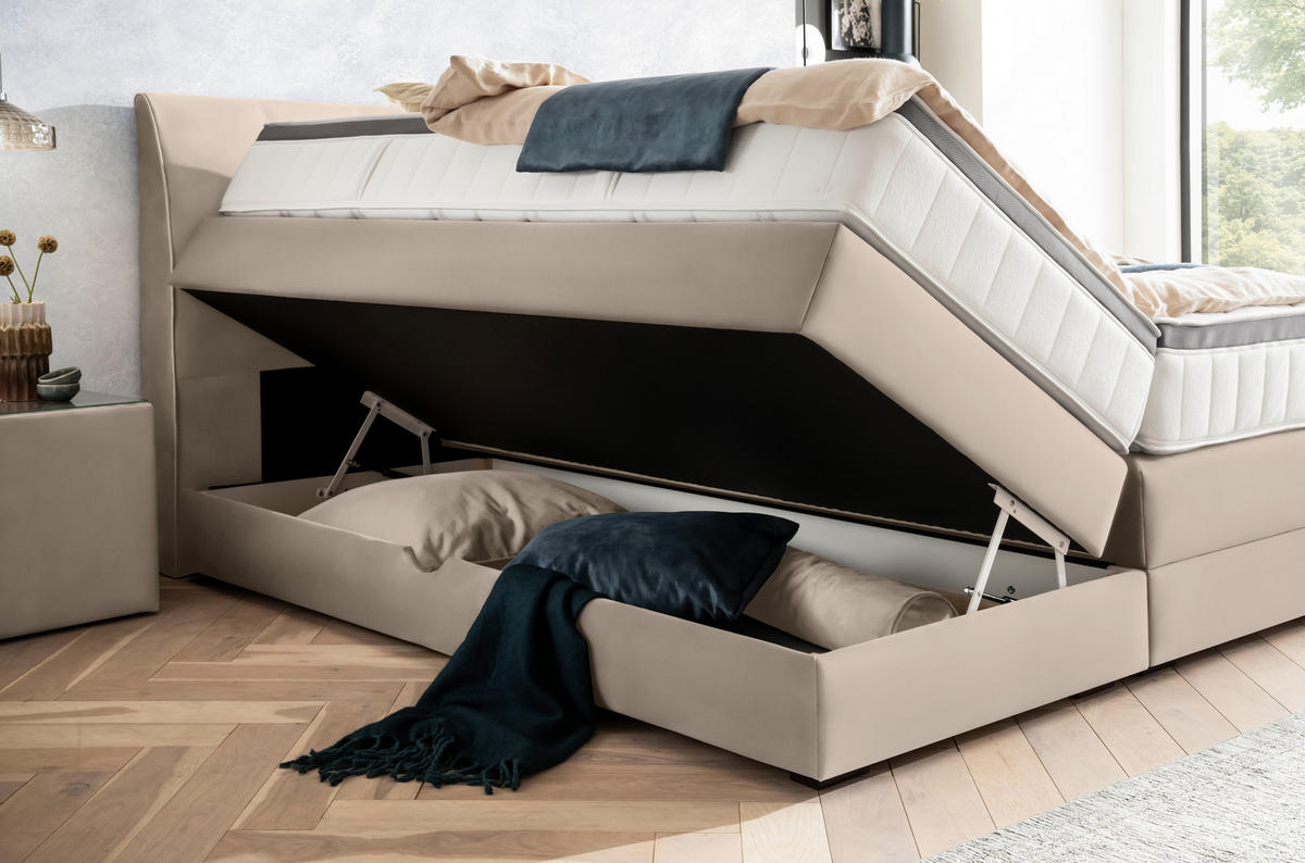 BOXSPRINGBETT 180/200 cm  in Sandfarben  - Sandfarben/Wengefarben, Konventionell, Holz/Textil (180/200cm) - Novel