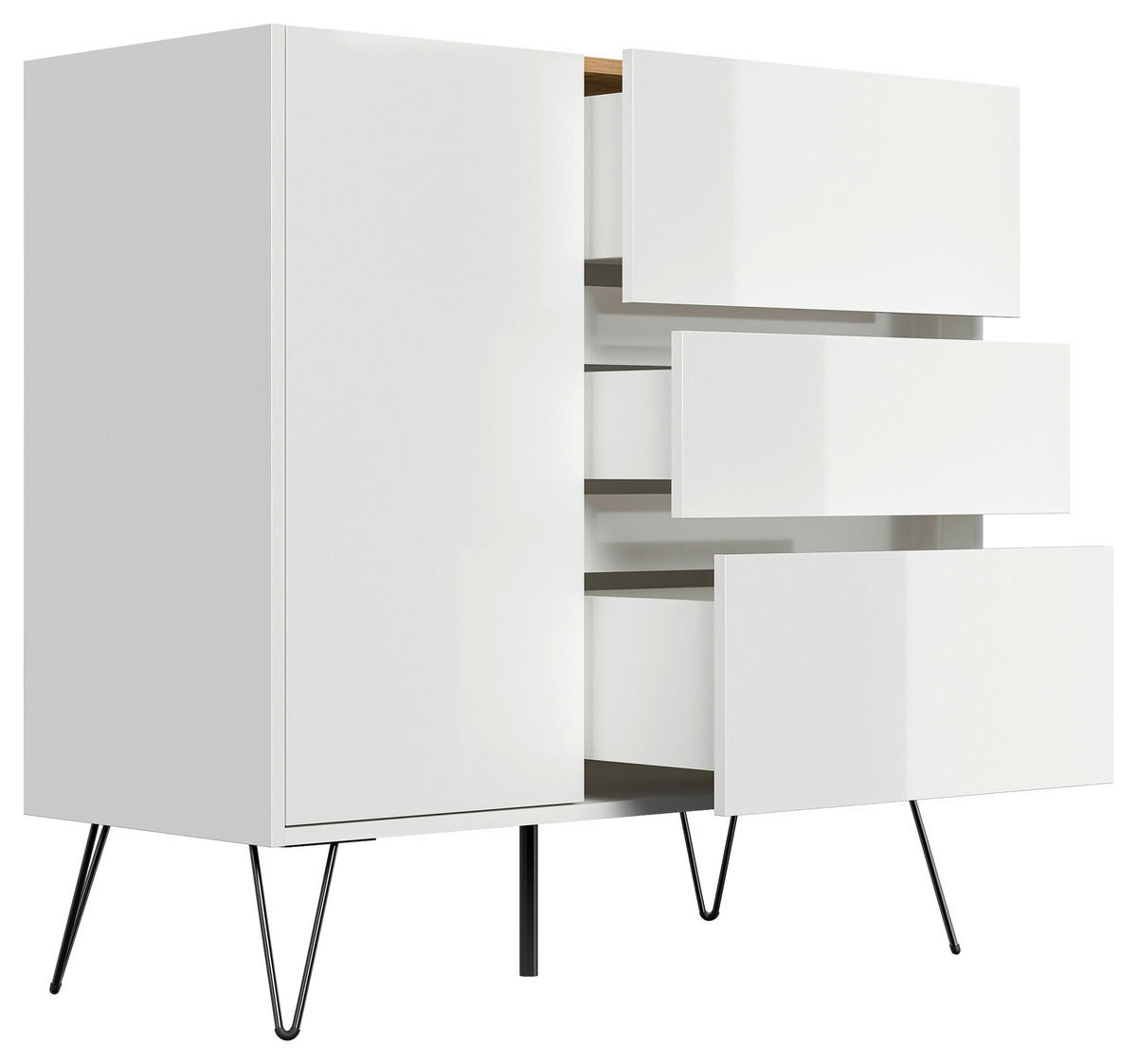 SIDEBOARD Posseik Industrial 99/93,6/42 cm 3 Schublade(n)  - Weiß Hochglanz/Eichefarben, Design, Holzwerkstoff/Metall (99/93,6/42cm) - MID.YOU