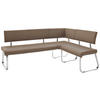 ECKBANK Lederlook Edelstahlfarben, Cappuccino   - Edelstahlfarben/Cappuccino, Design, Textil/Metall (200cm) - Livetastic