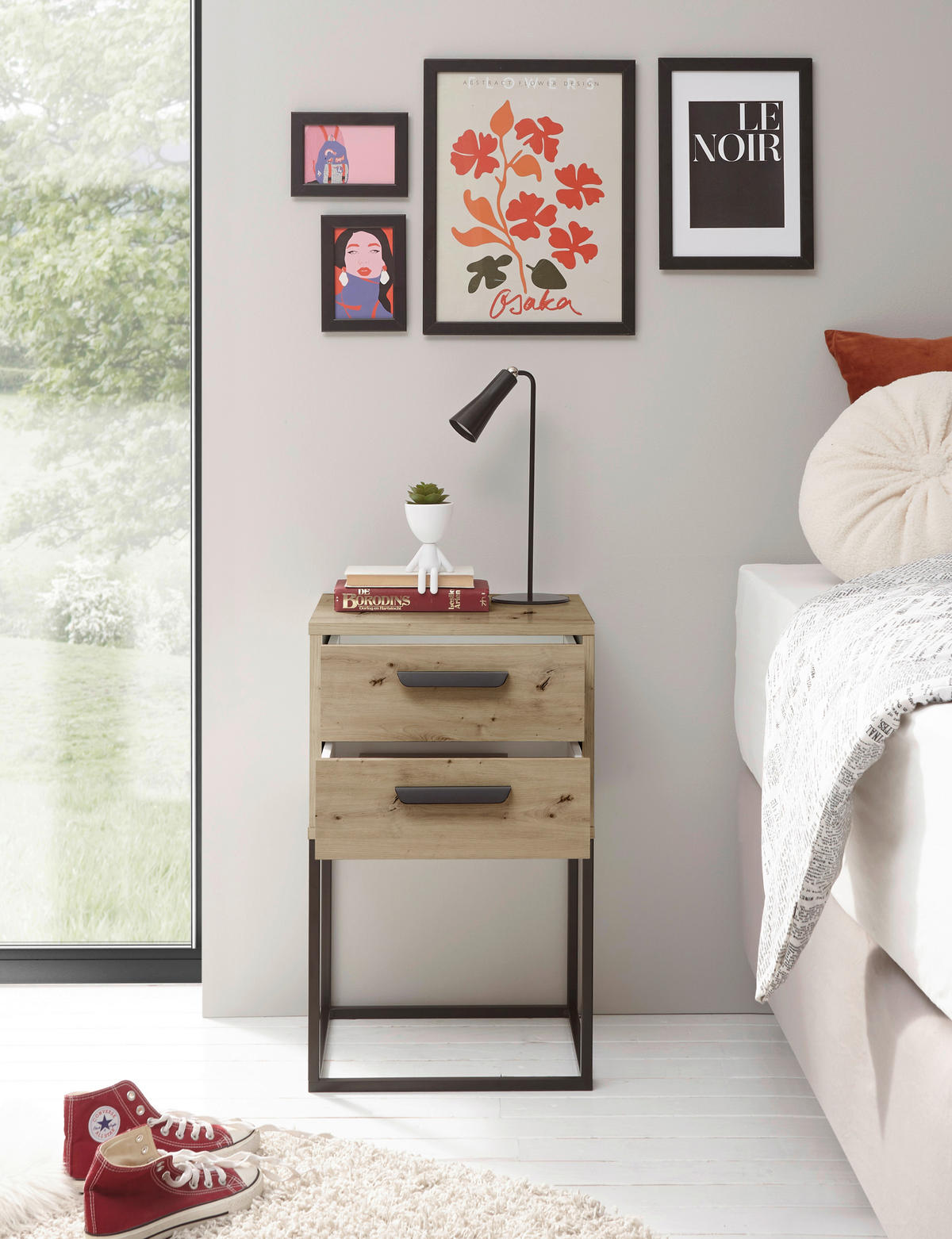 NACHTSCHRANK 40/65/38,5 cm  - Schwarz/Eiche Artisan, MODERN, Holzwerkstoff/Kunststoff (40/65/38,5cm) - Livetastic