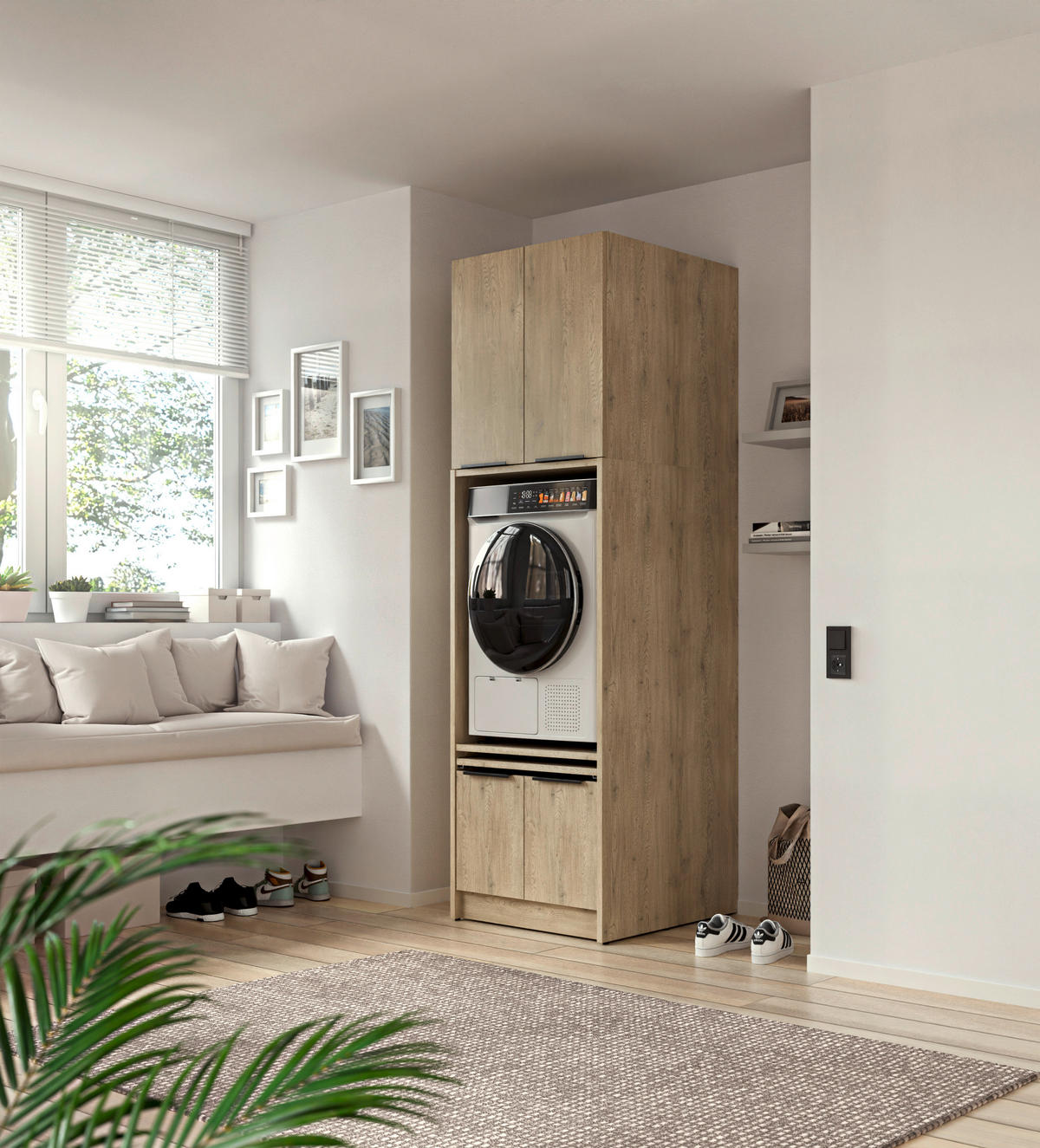 WASCHMASCHINENSCHRANK 70/150/68 cm  in Eichefarben  - Eichefarben/Schwarz, Basics, Holzwerkstoff/Kunststoff (70/150/68cm) - MID.YOU