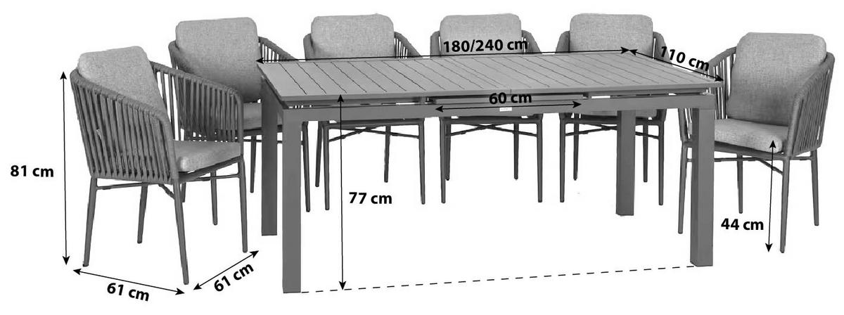 GARTENSET beschichtet Aluminium  - Anthrazit/Grau, Basics, Textil/Metall (180/240/100/70cm) - Gardenson
