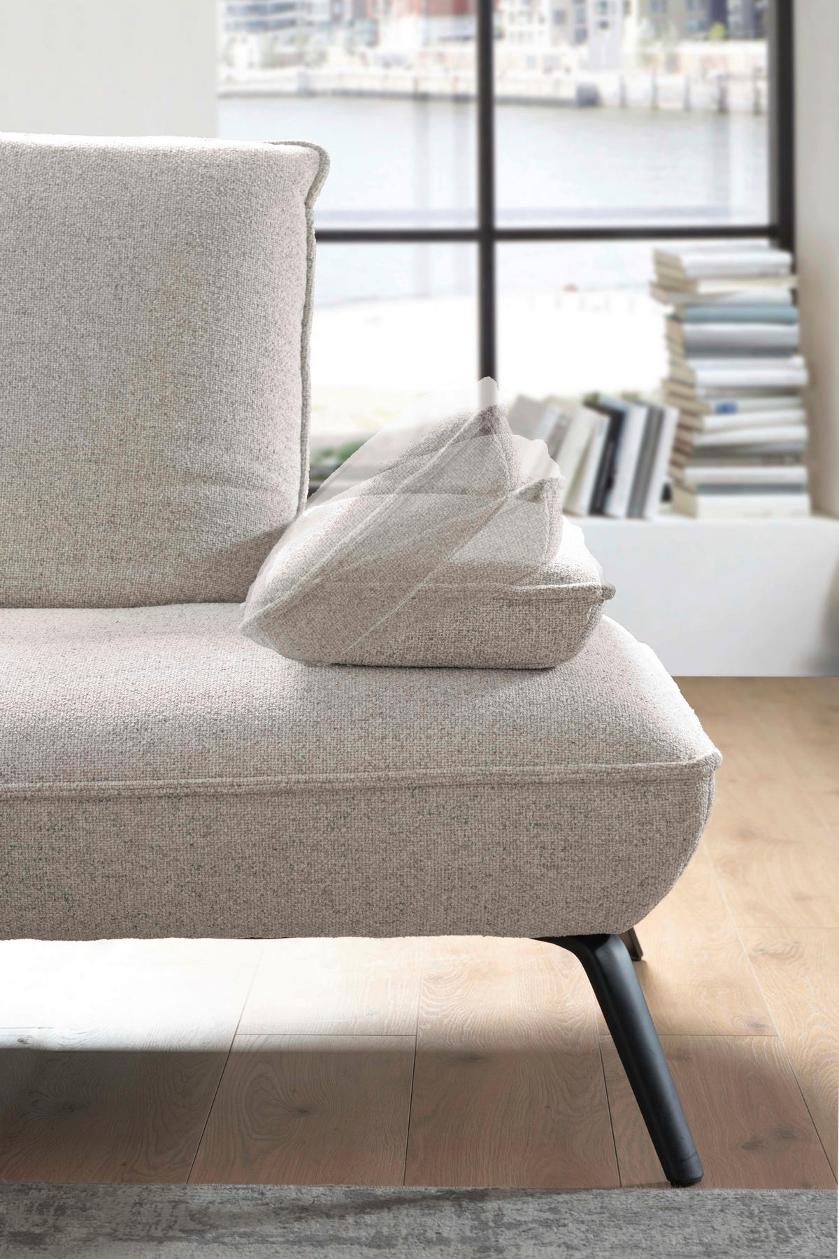 ECKSOFA Beige Flachgewebe, Struktur  - Beige/Schwarz, Design, Textil/Metall (259/233cm) - Moderano
