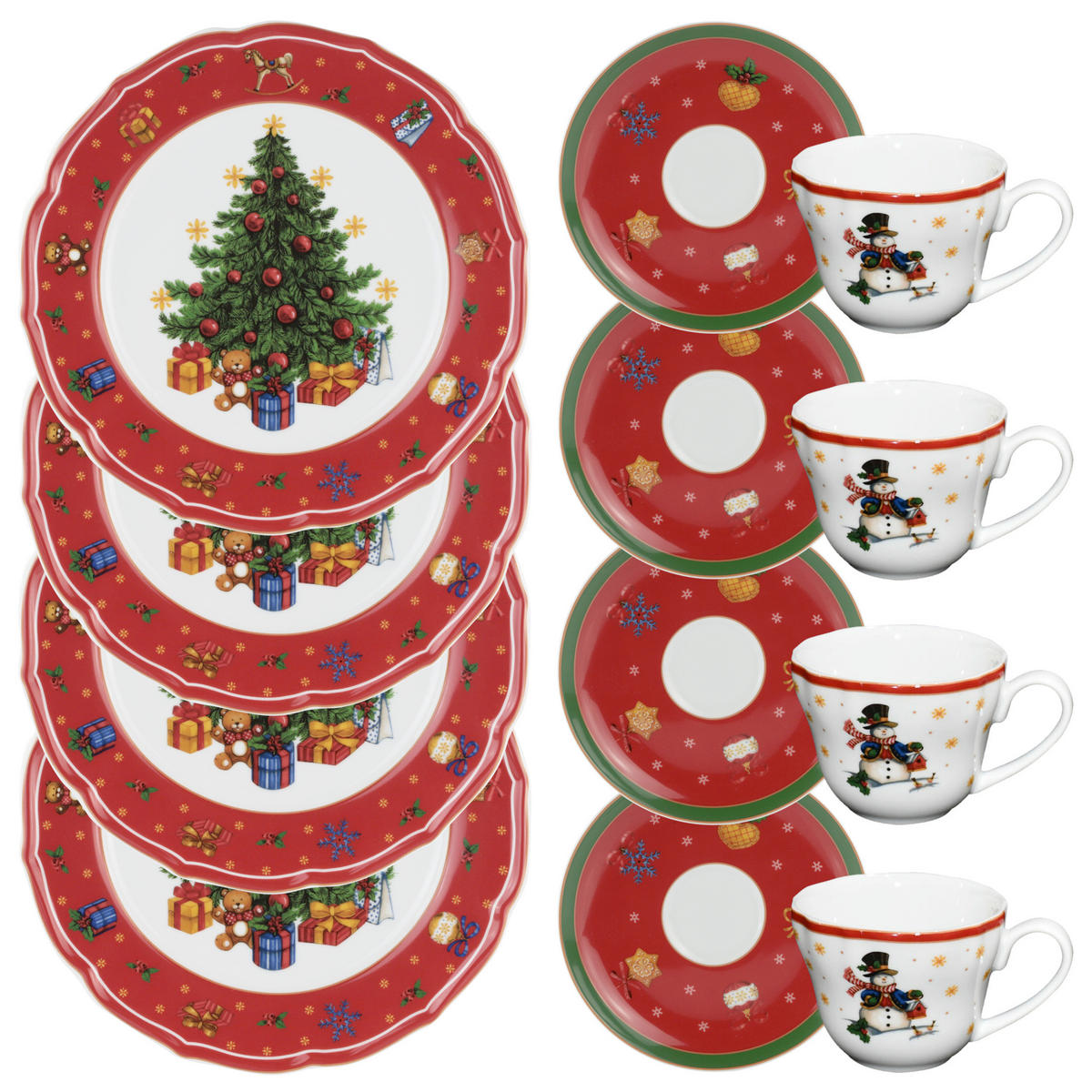 KAFFESERVIS 12 delar  - vit/röd, Klassisk, keramik - X-Mas