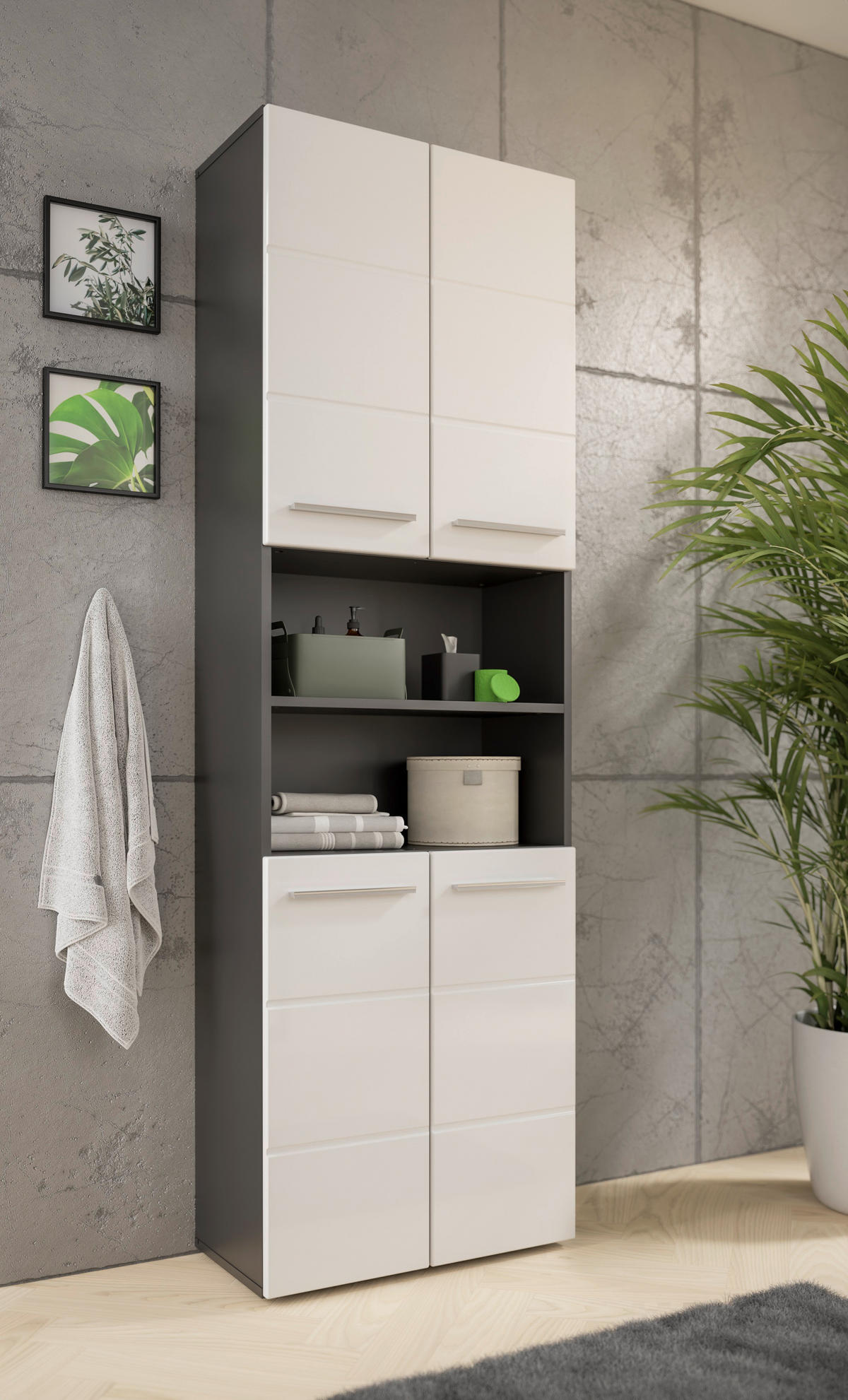 HOCHSCHRANK 60/190/31 cm  - Chromfarben/Weiß Hochglanz, KONVENTIONELL, Holzwerkstoff/Kunststoff (60/190/31cm) - Xora