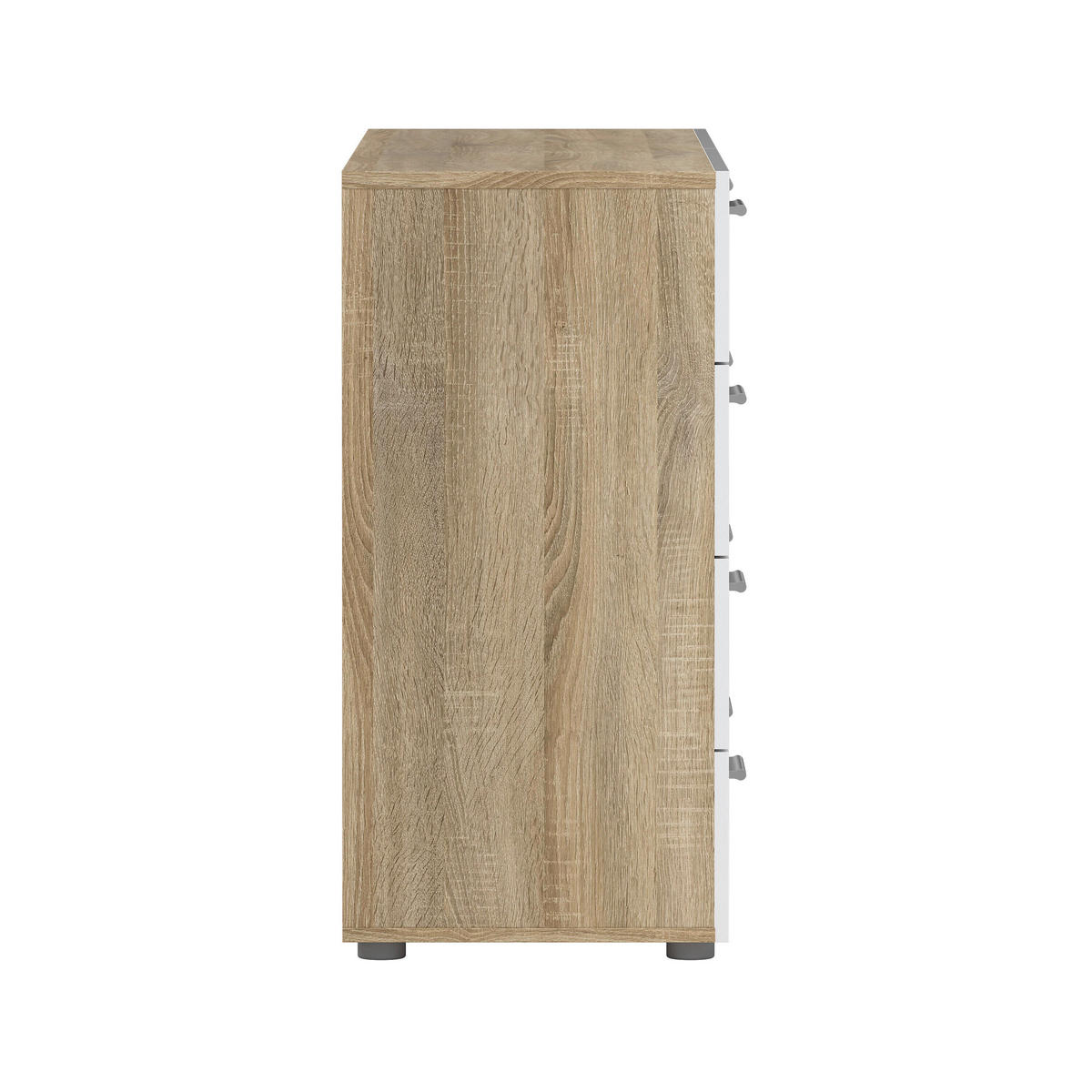 KOMODA   140/81,7/40 cm   boje hrasta, bijela visoki sjaj  - srebrne boje/boje hrasta, Design, drvni materijal/metal (140/81,7/40cm) - Livetastic