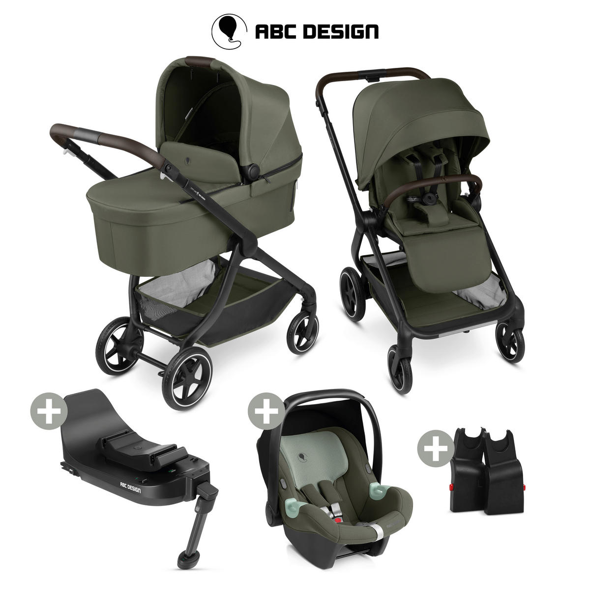 KINDERWAGENSET  City Life All in One Set  Avocado  - Schwarz/Olivgrün, Basics, Textil/Metall (82/52/107,5cm) - ABC Design