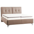 POLSTERBETT Matratze, Lattenrost, Topper Hellbraun 200/200 cm  - Hellbraun/Schwarz, KONVENTIONELL, Leder/Holz (200/200cm) - Novel