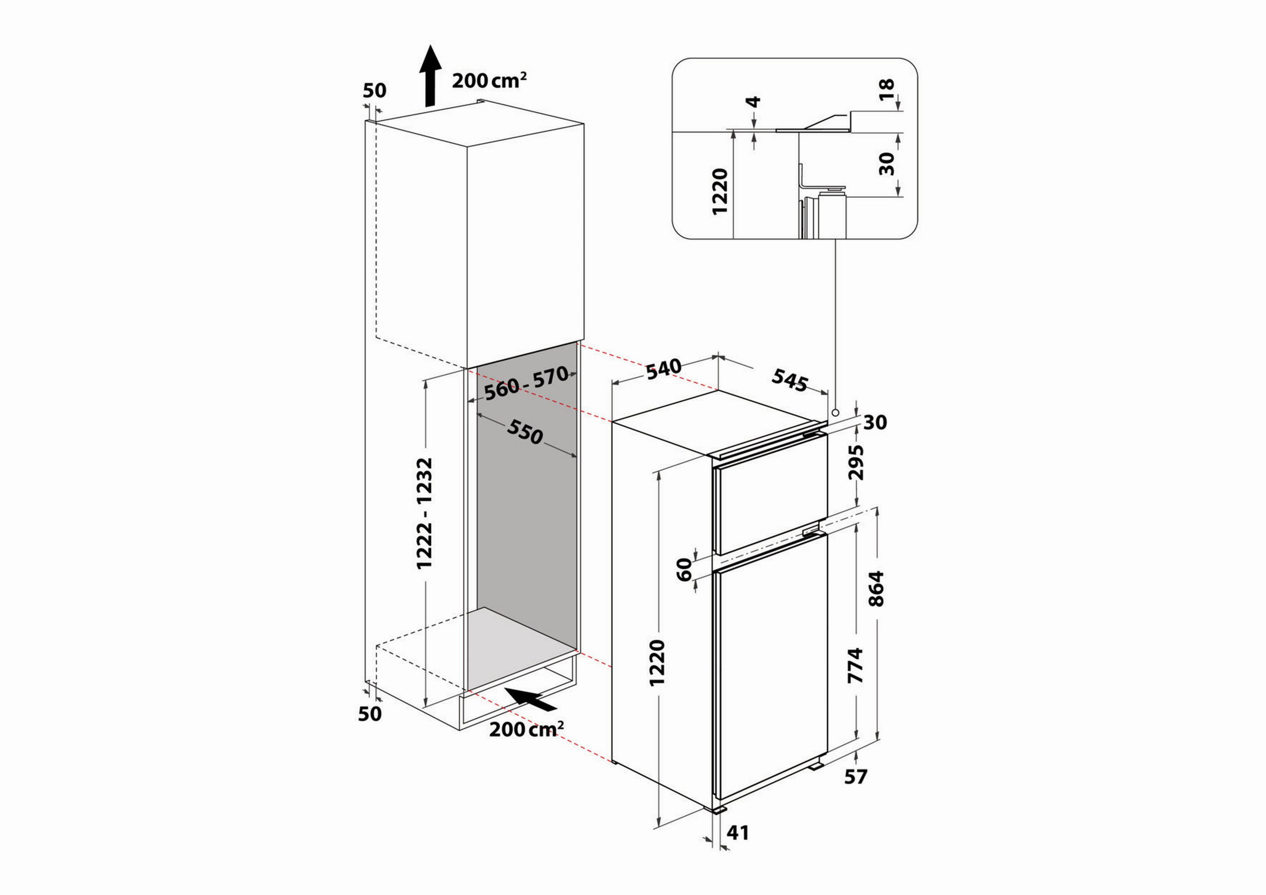 KÜHL-GEFRIER-KOMBINATION KDI12S2  - Weiß, Basics, Kunststoff/Metall (54,0/122,2/5435cm) - Bauknecht